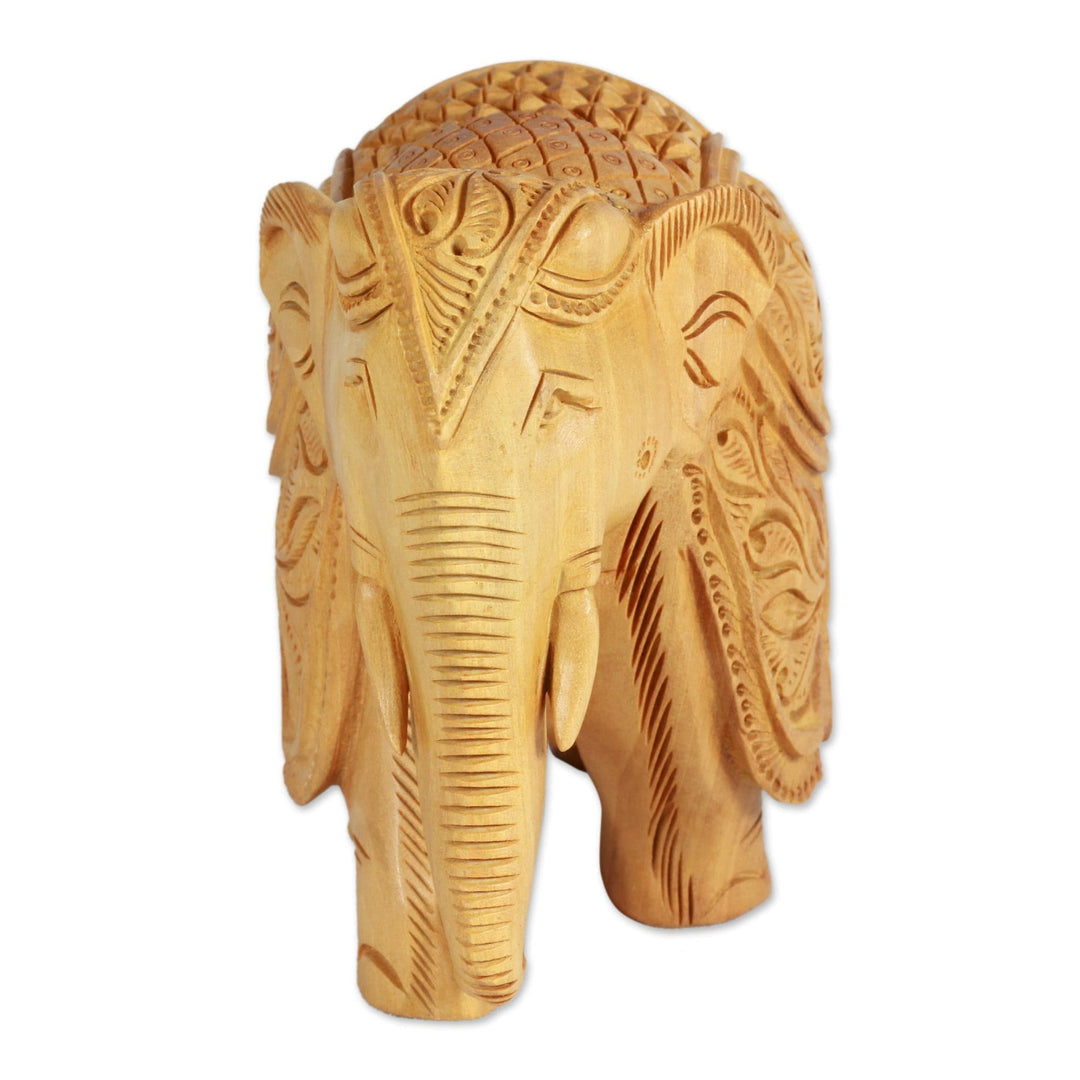 5-Inch Wood Elephant Sculpture Hand Carved in India - Majestic Elephant