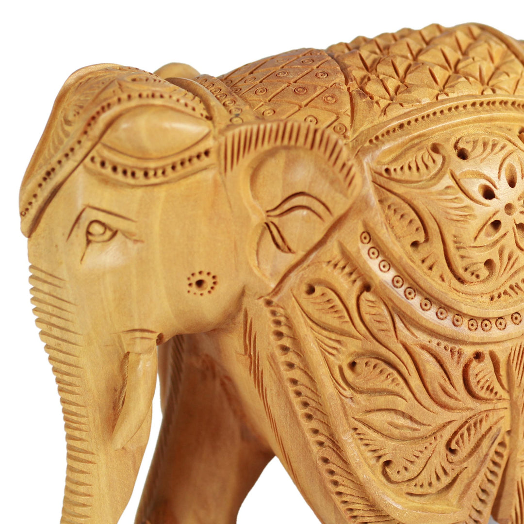 5-Inch Wood Elephant Sculpture Hand Carved in India - Majestic Elephant
