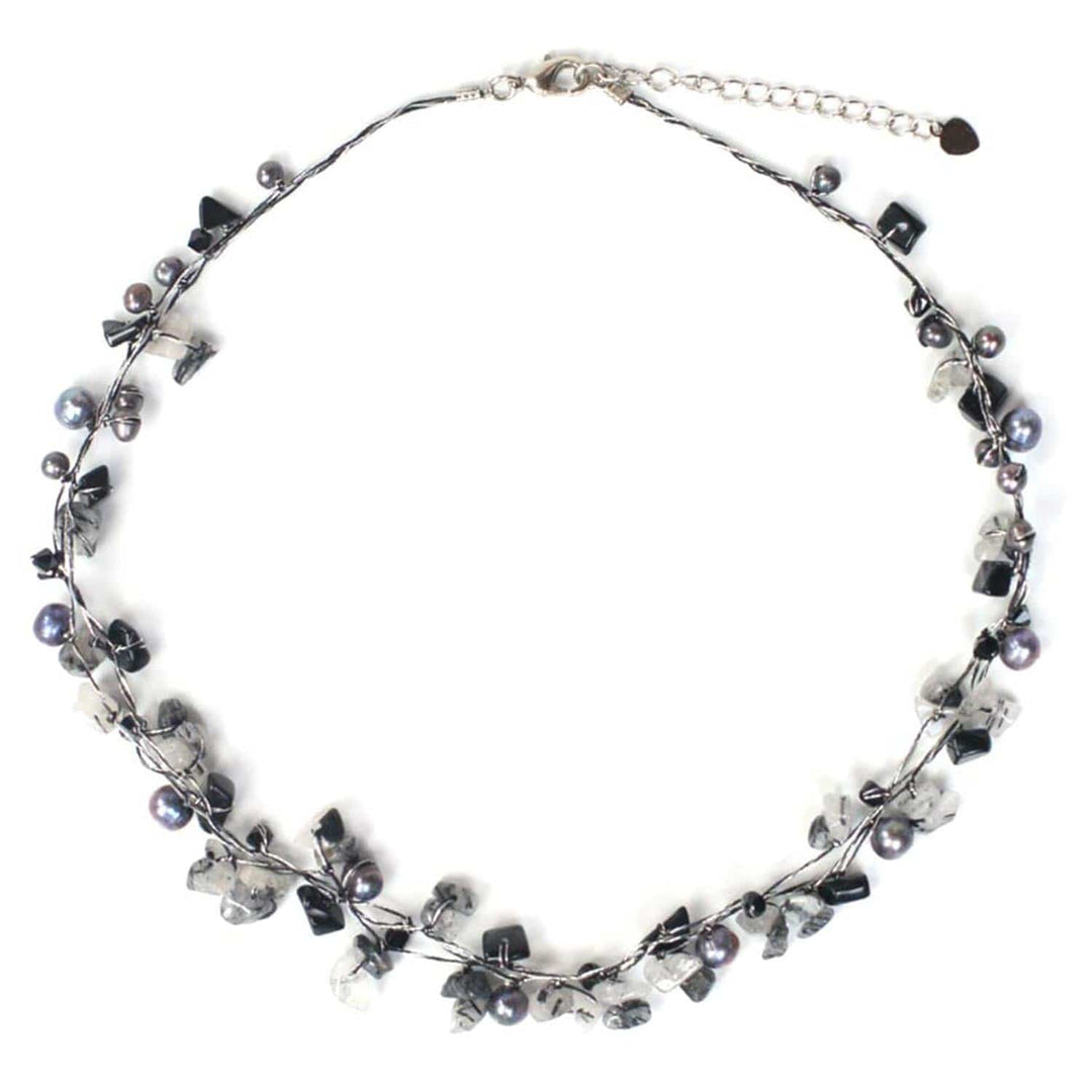 Beaded Quartz and Pearl Necklace from Thailand - River of Night