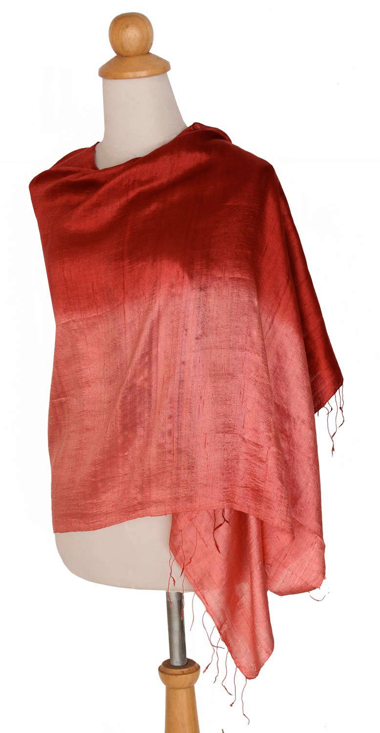 Artisan Crafted Silk Shawl - Shimmering Vermilion