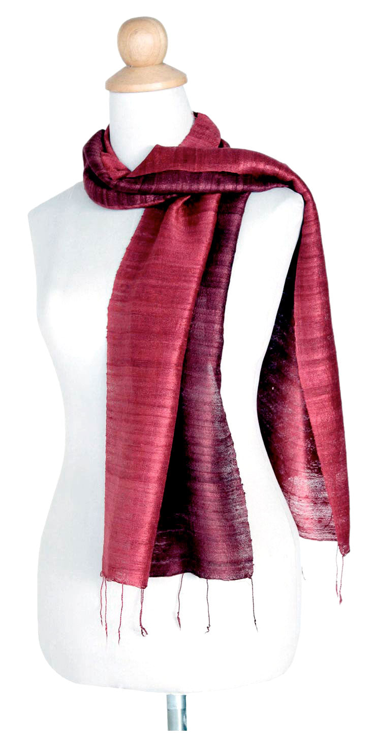 Handcrafted Silk Scarf - Roses and Red Wine