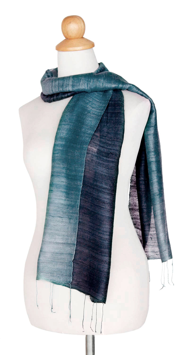Handmade Silk Scarf from Thailand - Bold Teal