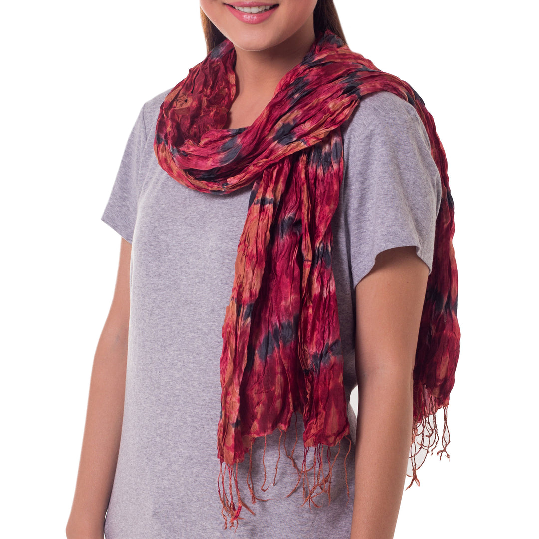 Patterned Scarf from Thailand - Smoky Carnation