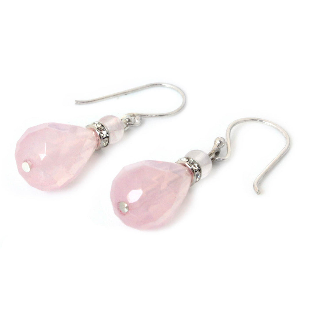 Handcrafted Rose Quartz Dangle Earrings - Feminine Pink
