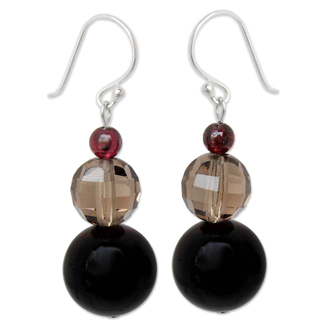Garnet and Smoky Quartz Dangle Earrings - Red Carpet