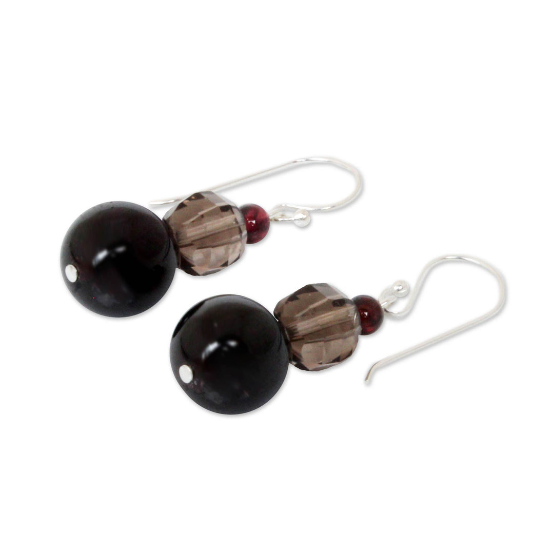 Garnet and Smoky Quartz Dangle Earrings - Red Carpet
