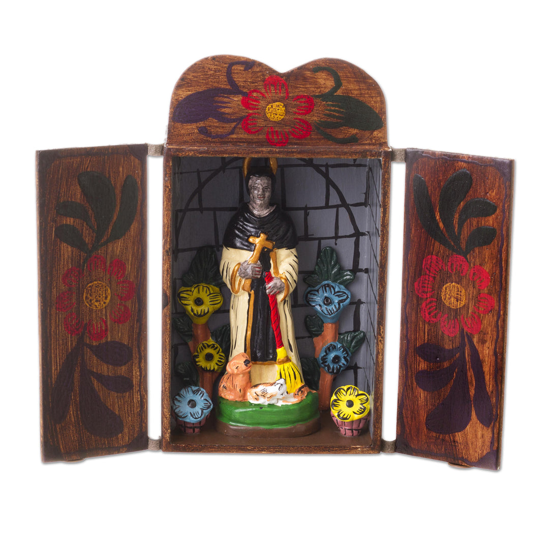 Handmade Wood Retablo Sculpture - Saint Martin de Porres