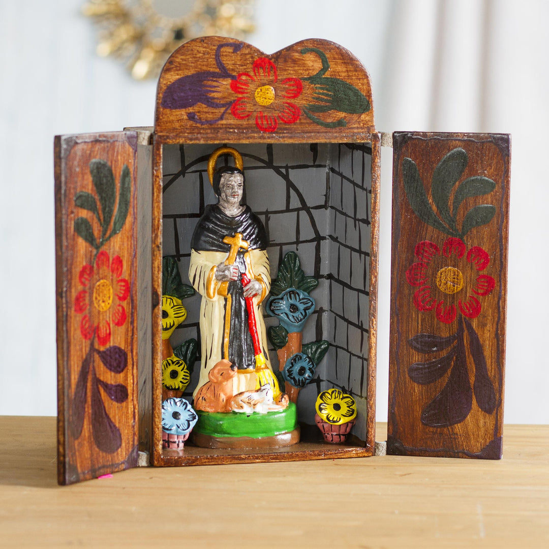 Handmade Wood Retablo Sculpture - Saint Martin de Porres