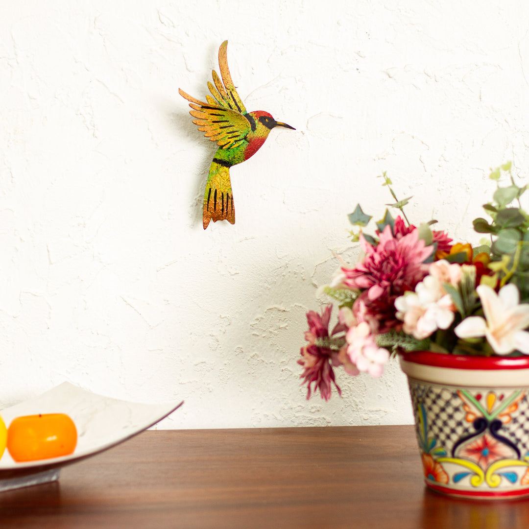 Bird Artisan Handcrafted Iron Wall Sculpture Mexico - Little Emerald Hummingbird