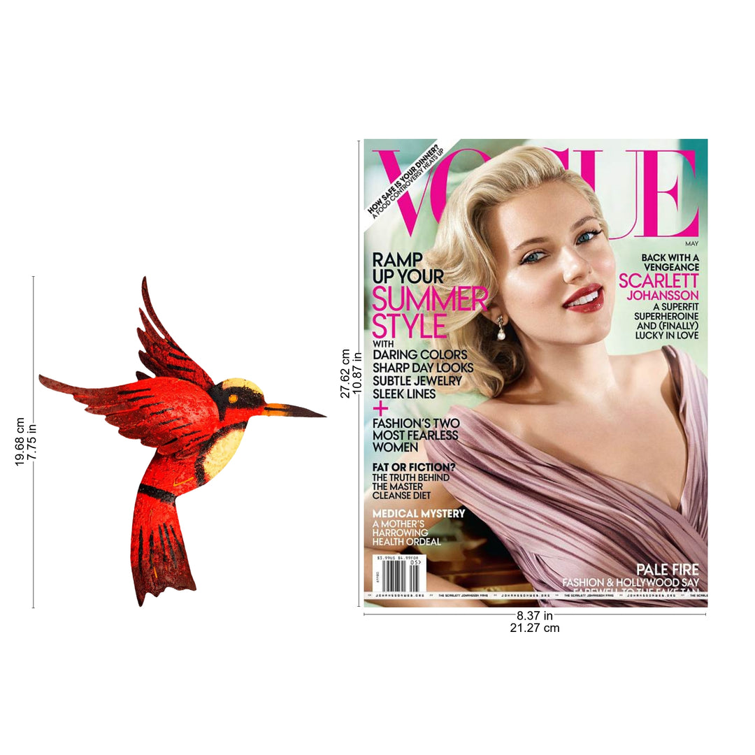 Unique Red Bird Wall Art Steel Sculpture from Mexico - Little Ruby Hummingbird