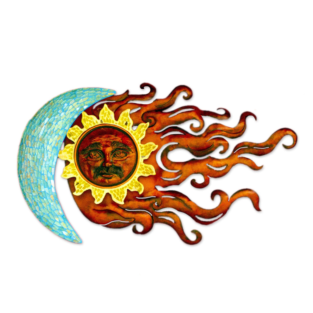 Sun and Moon Glass Mosaic Hand Made Iron Wall Sculpture - Love Eclipse