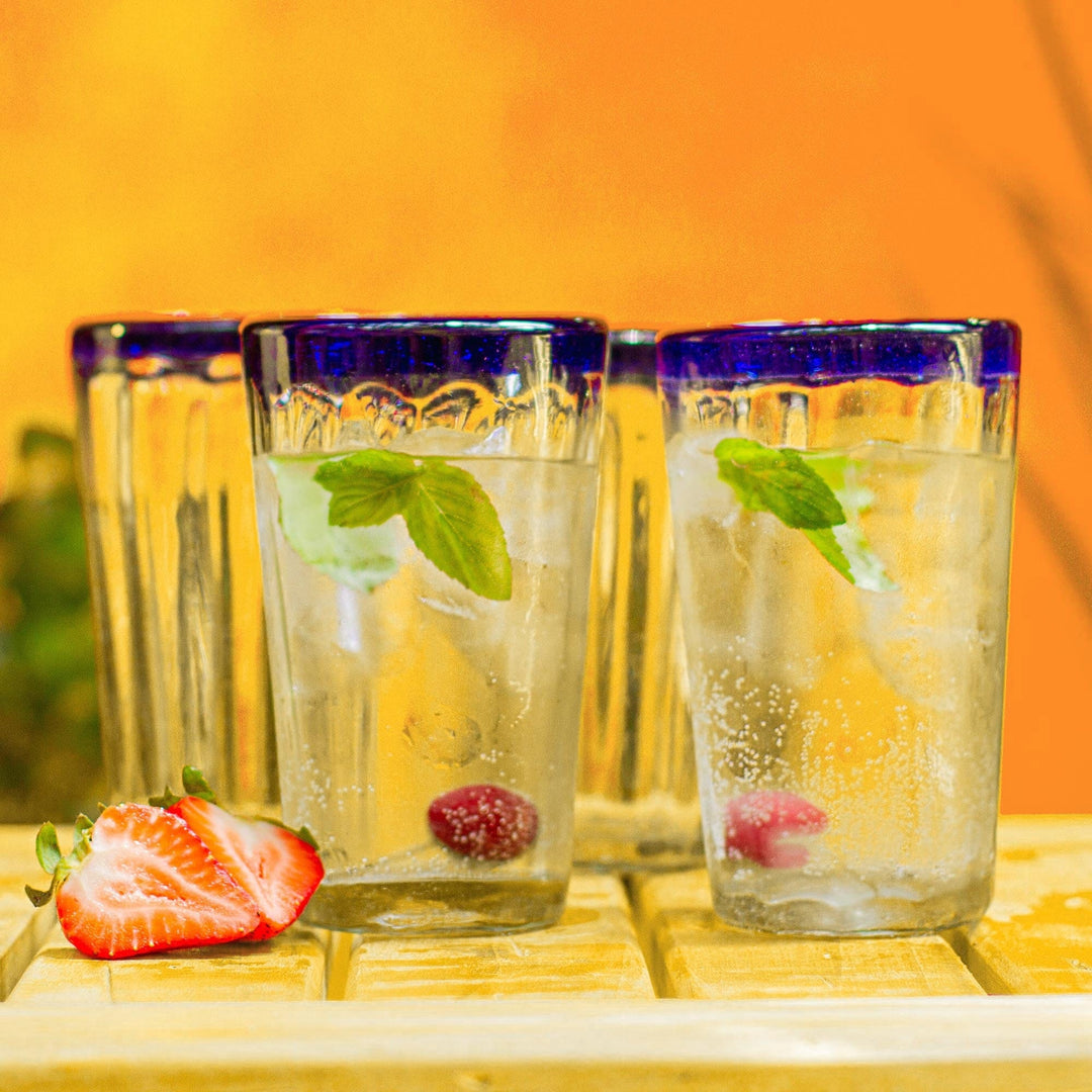 Handmade Glass Recycled Juice Drinkware (Set of 6) - Cobalt Groove