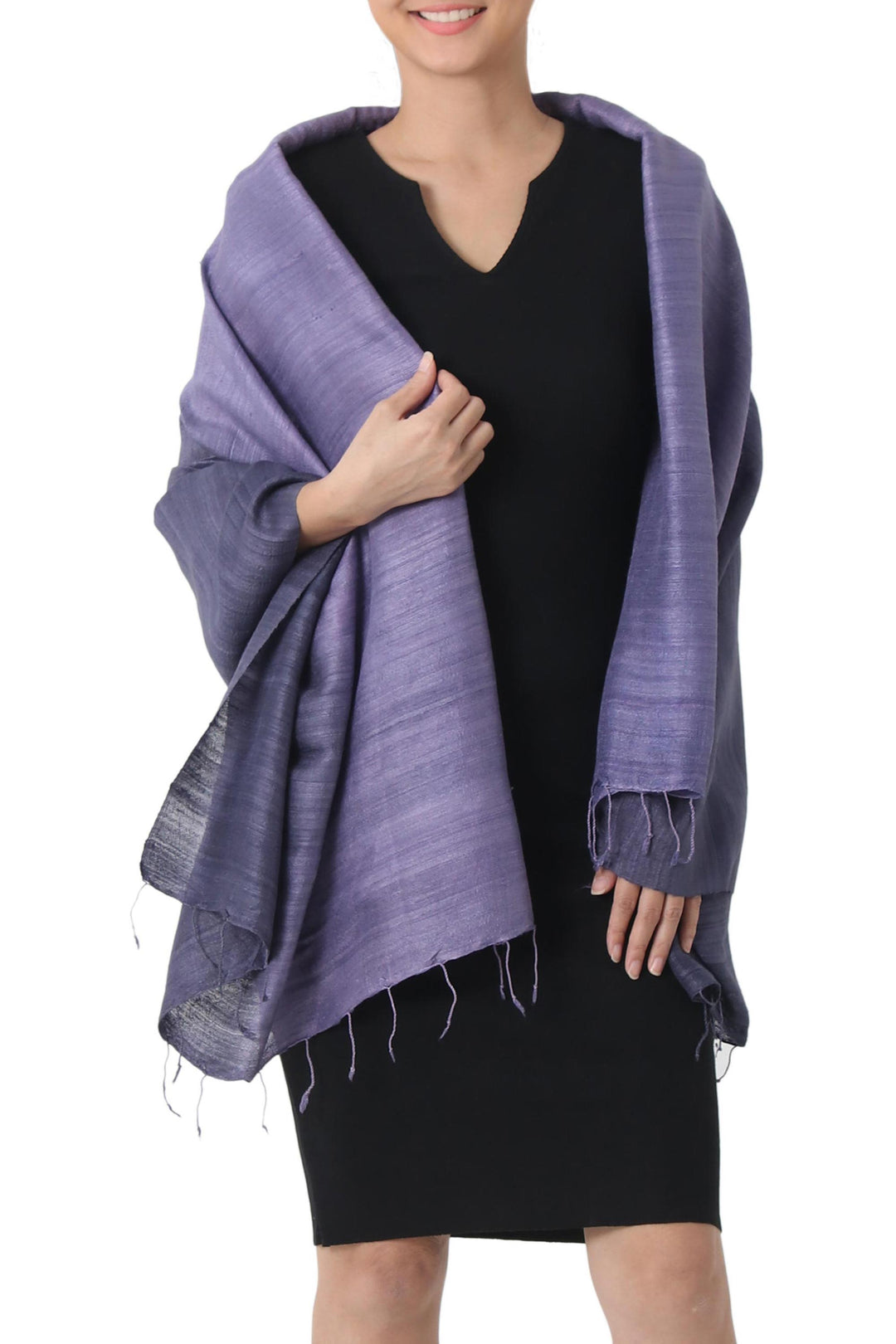Purple Hand Crafted Thai Raw Silk Shawl - Bold Lily
