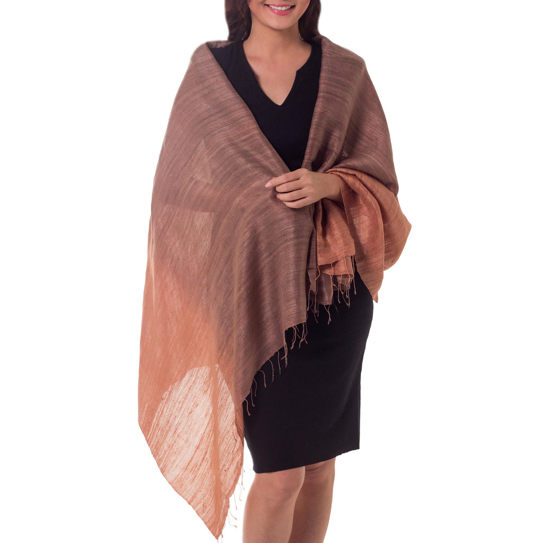 Handcrafted Thai Silk Patterned Shawl - Bold Spice