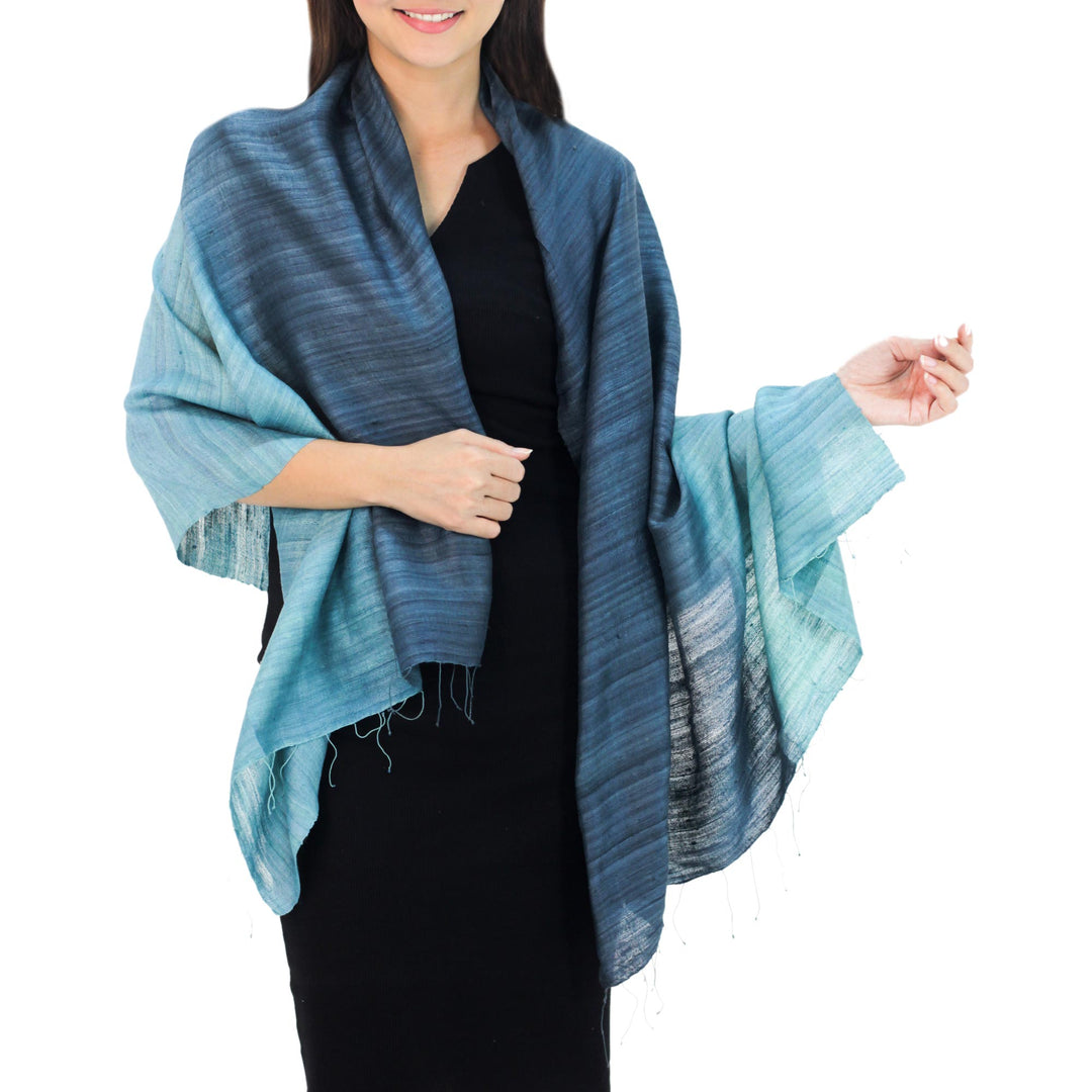 Handcrafted Silk Shawl - Bold Teal