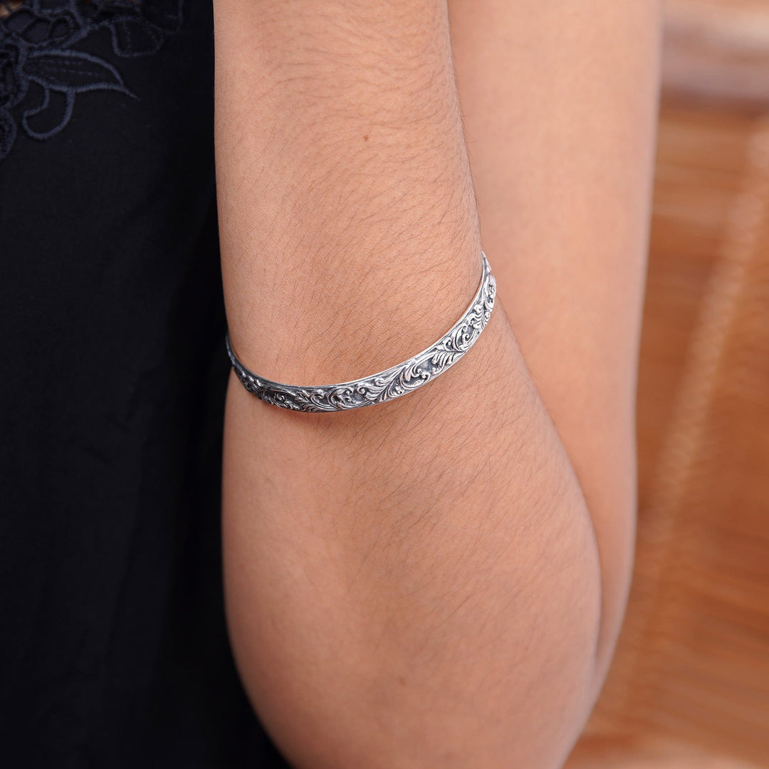 Artisan Jewelry Sterling Silver Bangle Bracelet - Timeless Bali