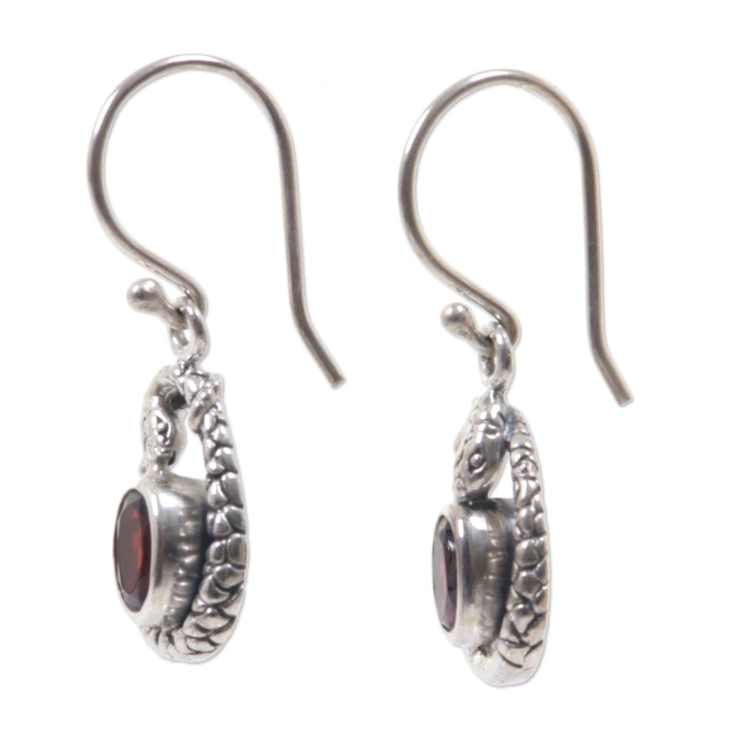 Fair Trade Sterling Silver and Garnet Snake Earrings - Rainforest Goddess