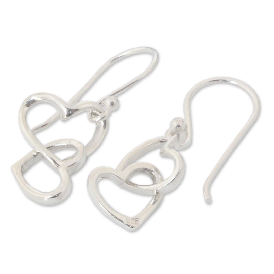 Women's Heart Shaped Sterling Silver Dangle Earrings - Locked in Love