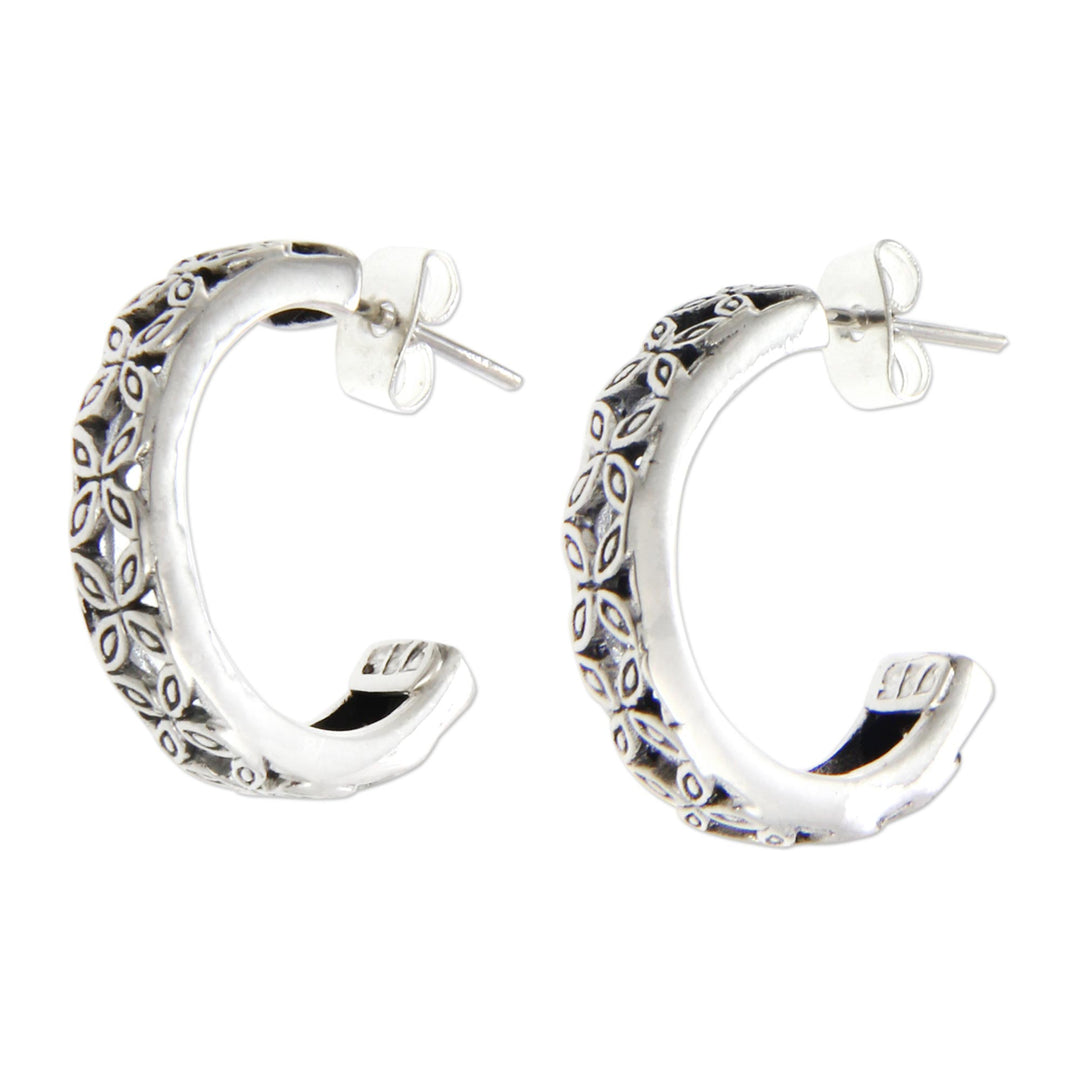 Floral Sterling Silver Half Hoop Earrings - Kawung