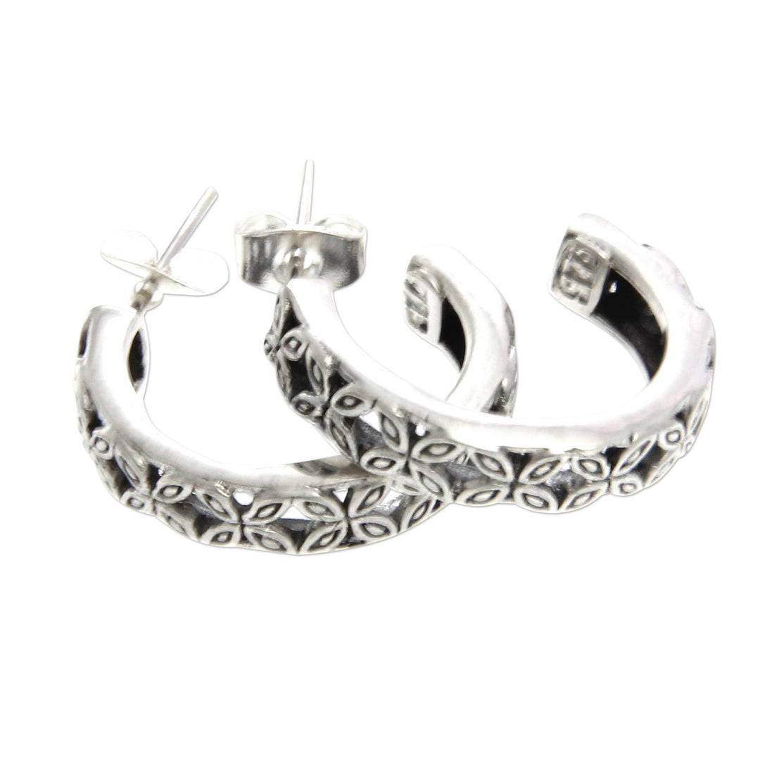 Floral Sterling Silver Half Hoop Earrings - Kawung