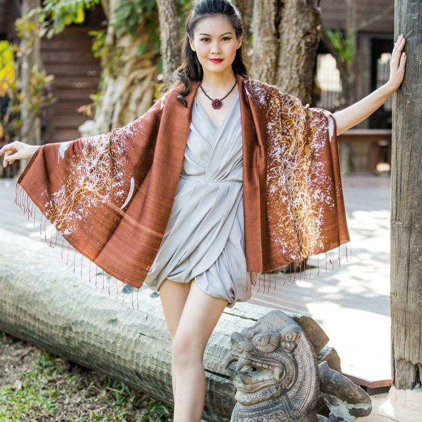Unique Batik Silk Shawl - Fireworks on Copper – GlobeIn