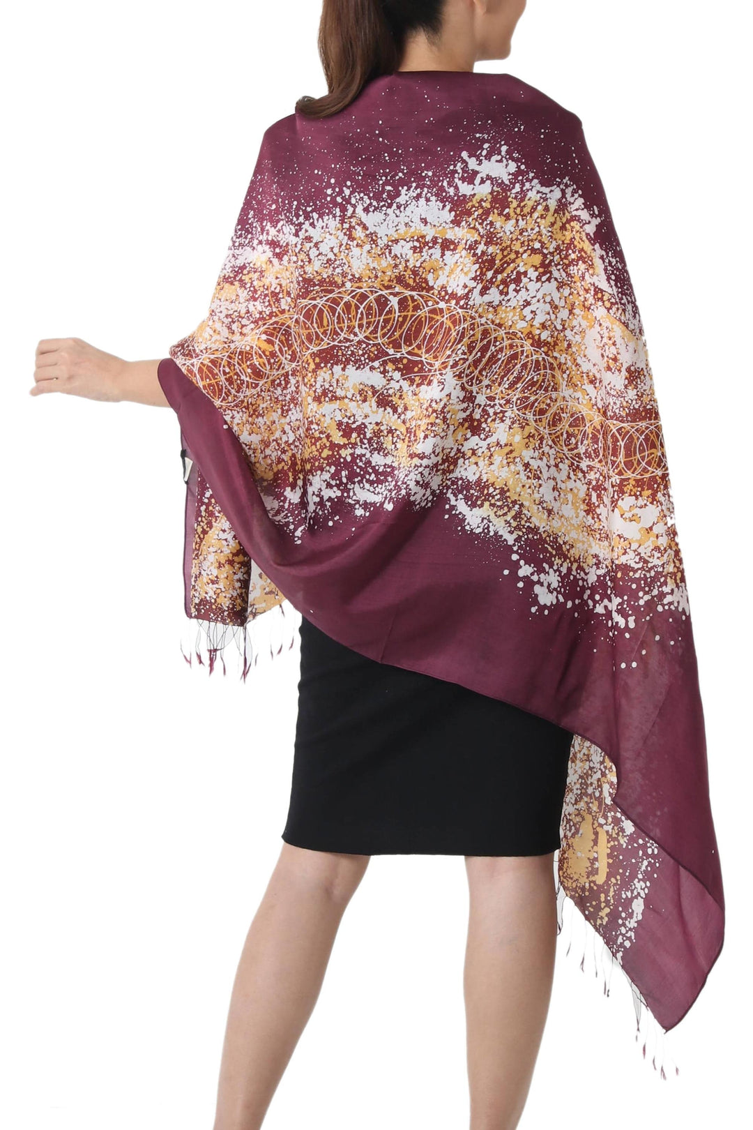 Batik Silk Shawl - Fireworks on Maroon