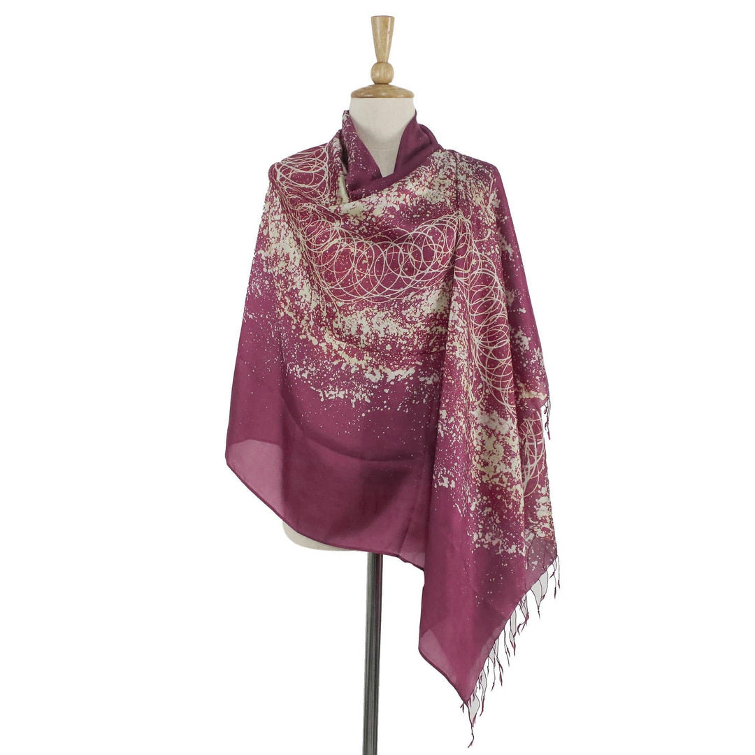 Batik Silk Shawl - Fireworks on Maroon