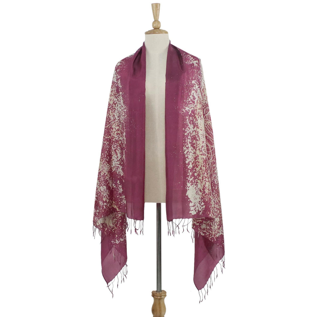 Batik Silk Shawl - Fireworks on Maroon