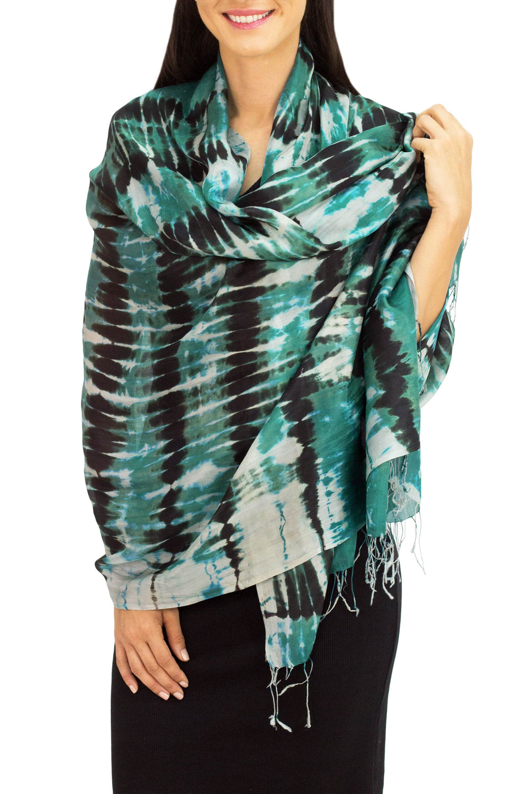 Hand Made Silk Shawl - Turquoise Reflecting Pools