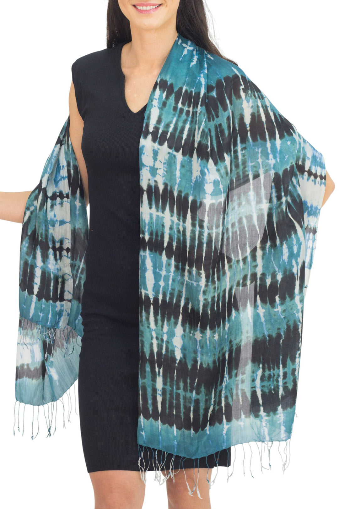 Hand Made Silk Shawl - Turquoise Reflecting Pools