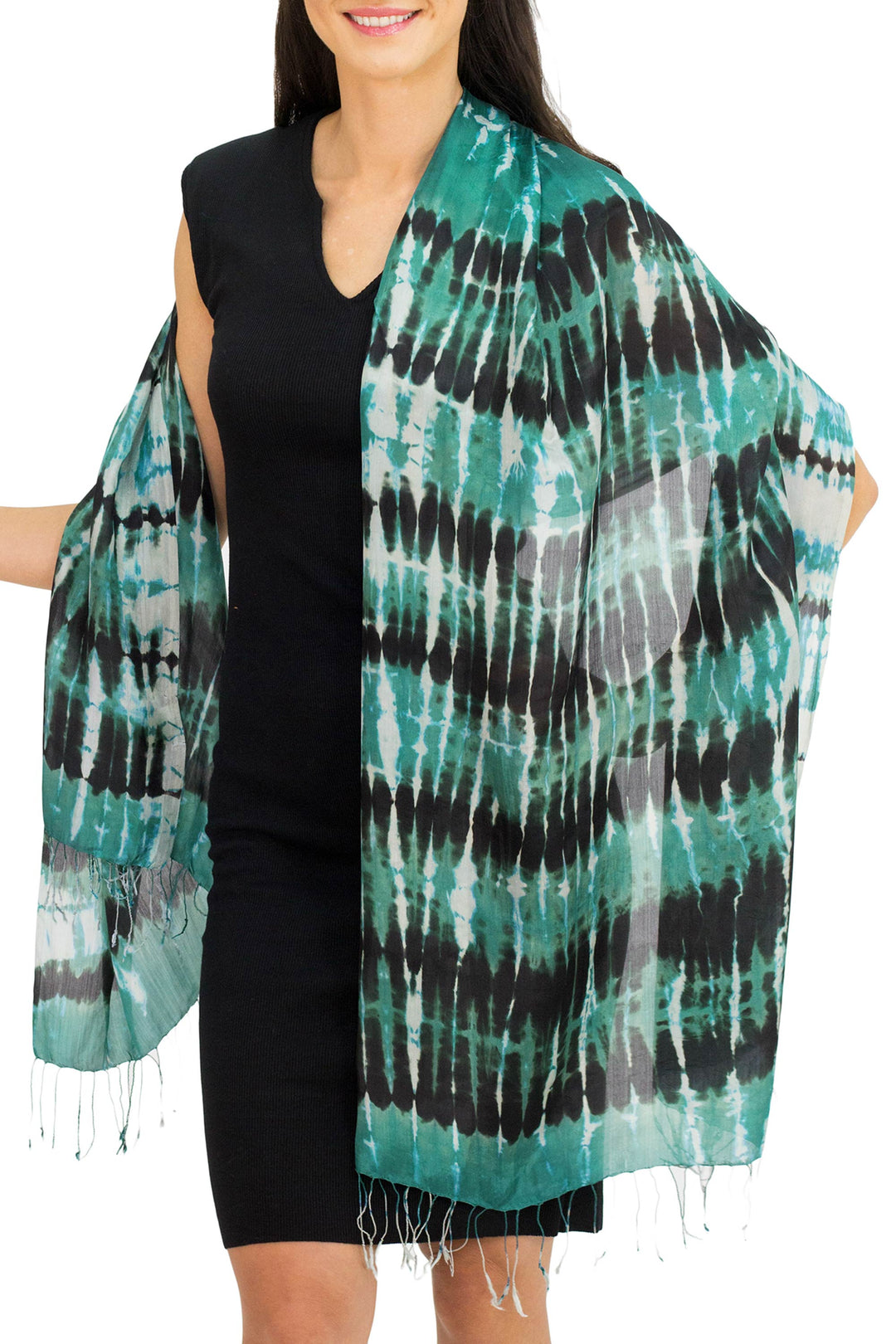 Hand Made Silk Shawl - Turquoise Reflecting Pools