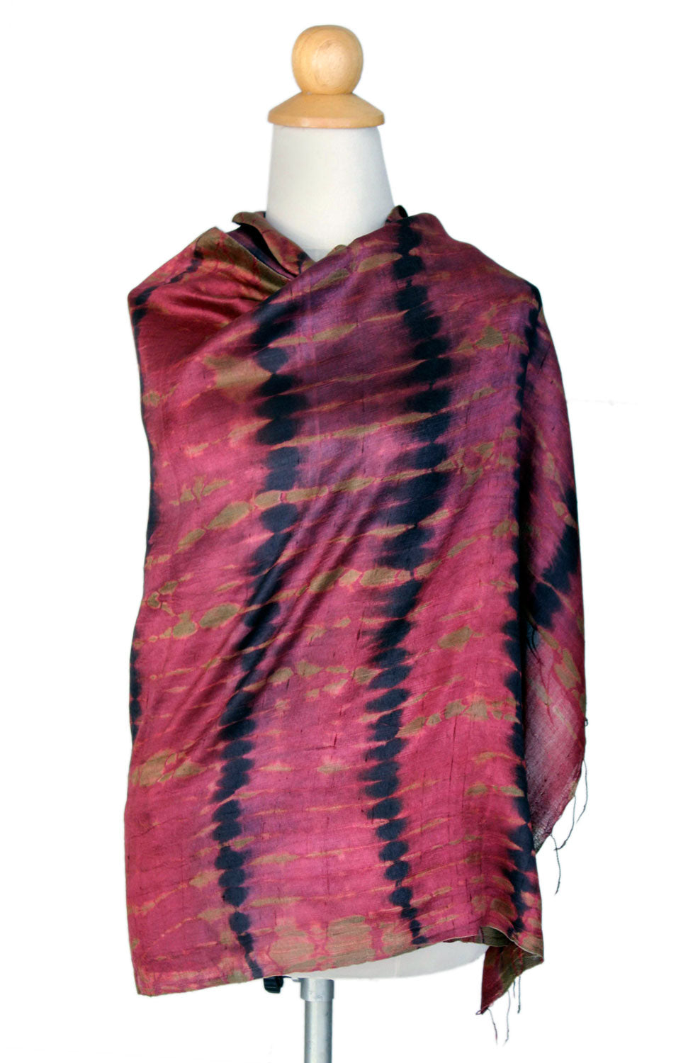 Unique Silk Shawl from Thailand - Crimson Reflecting Pools