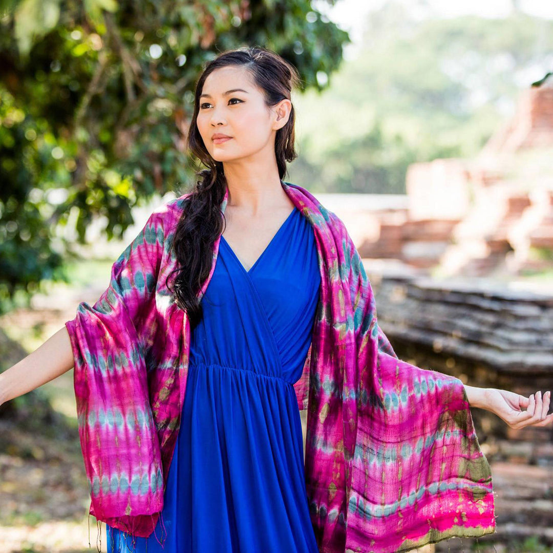 Tie Dye Silk Shawl - Pink Reflecting Pools