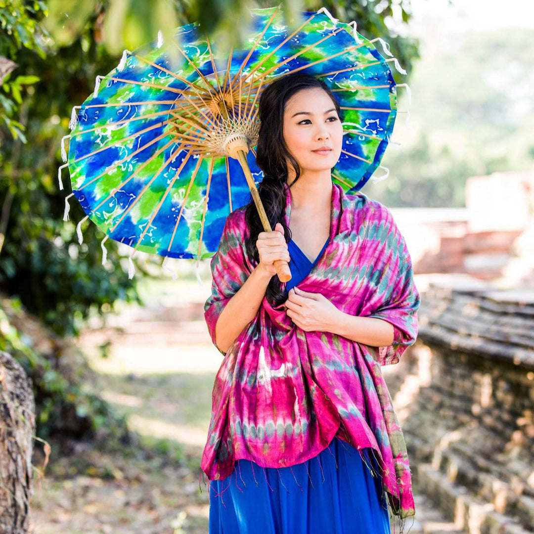 Tie Dye Silk Shawl - Pink Reflecting Pools