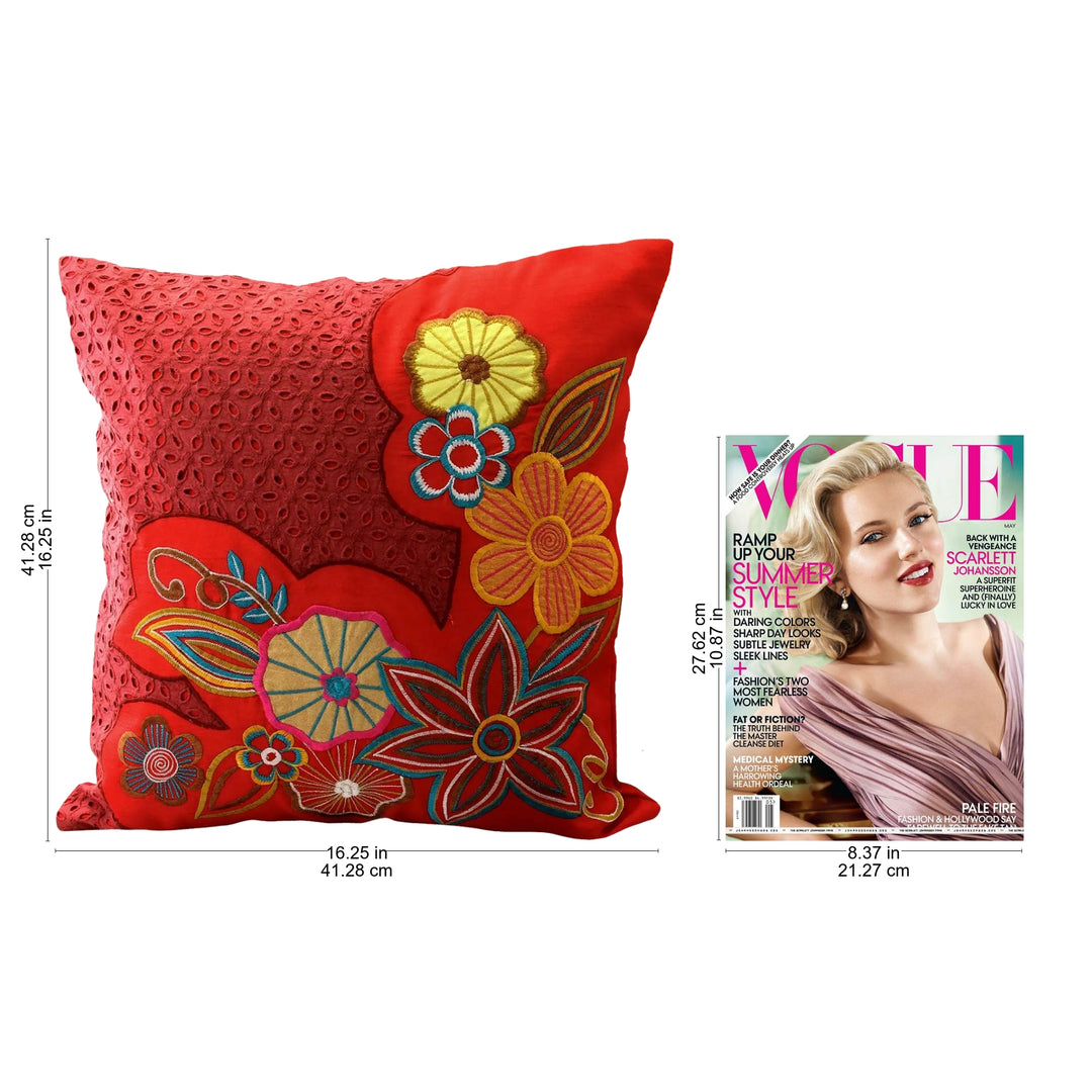Floral Embroidered Cushion Covers (Pair) - Red Romance