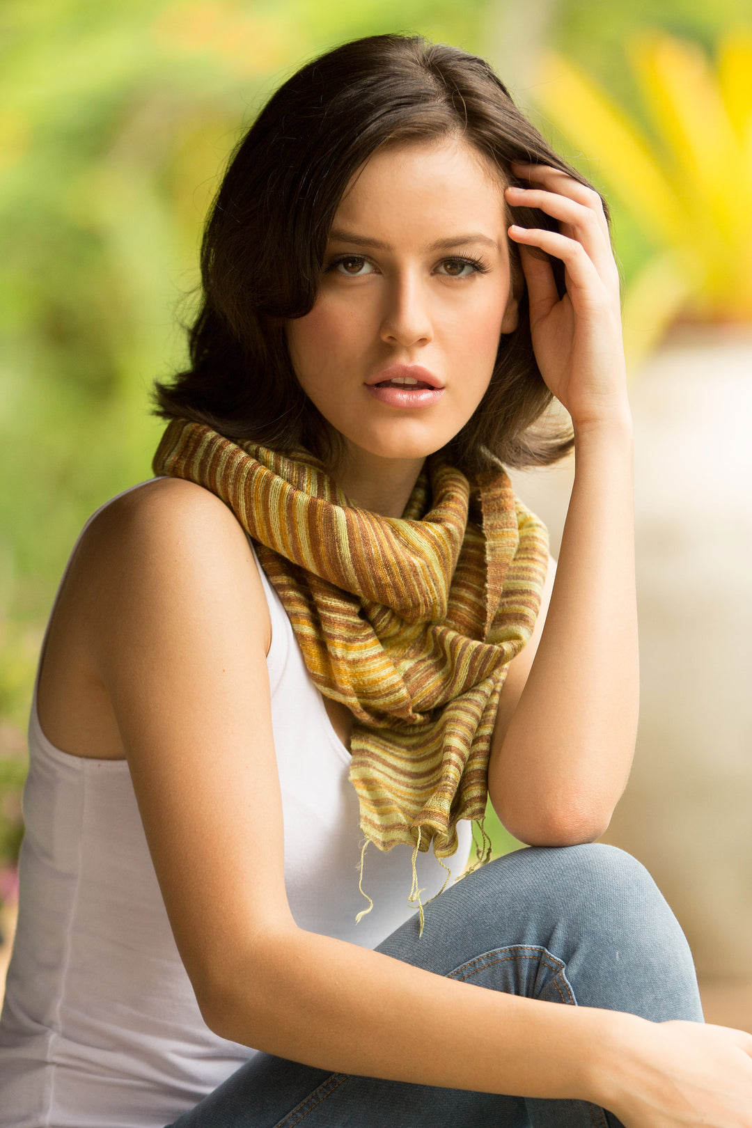 Hand Crafted Batik Silk Scarf - Mae Nam Khong Honey