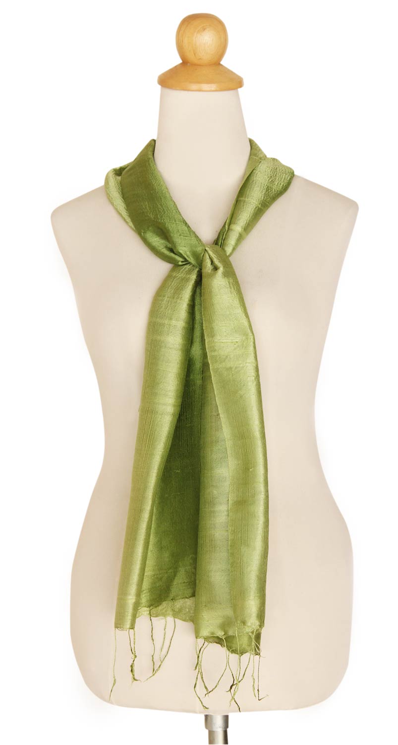 Handwoven Silk Scarf in Green from Thailand - Jade Duality