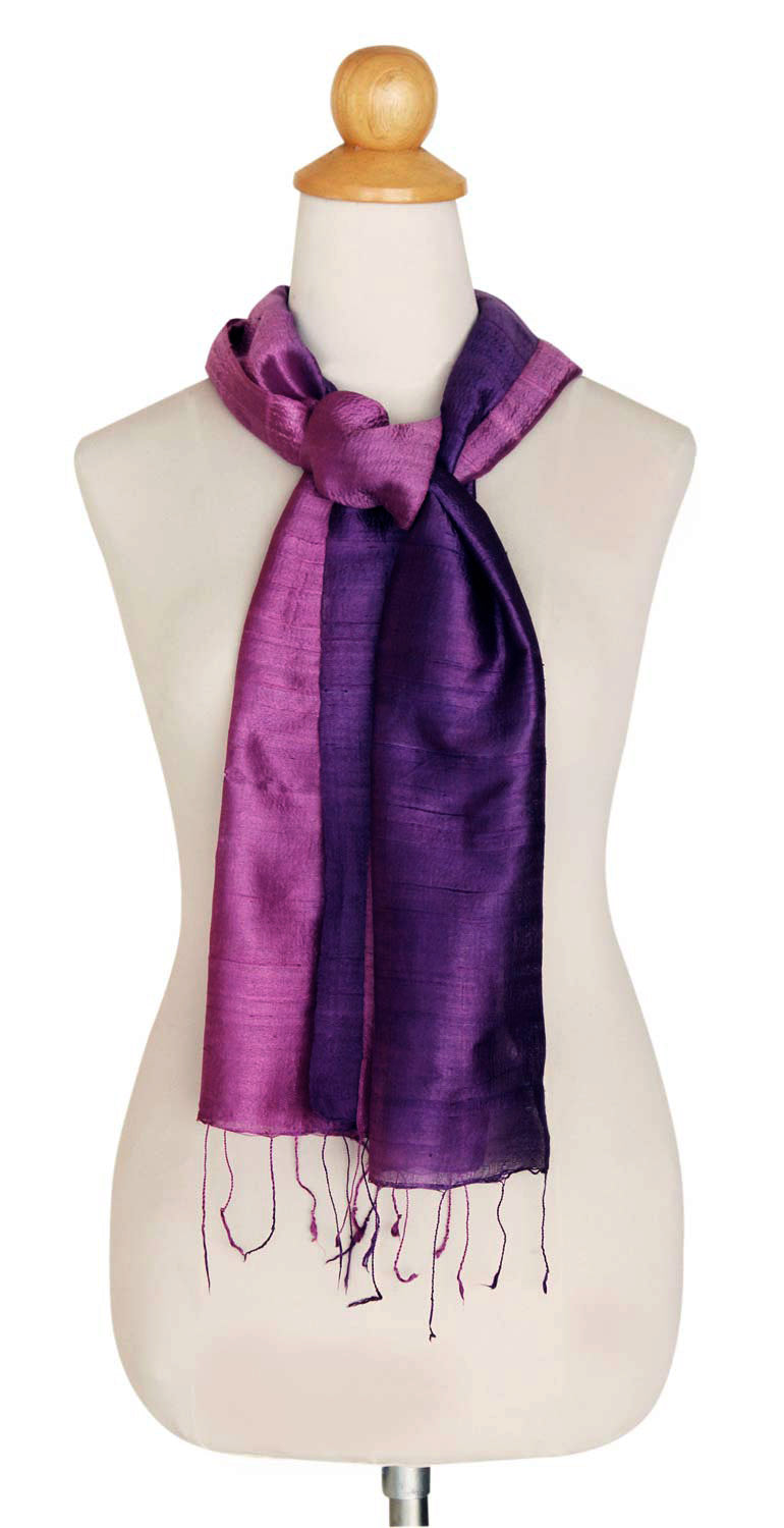 Handmade Purple Silk Scarf from Thailand - Violet Duality