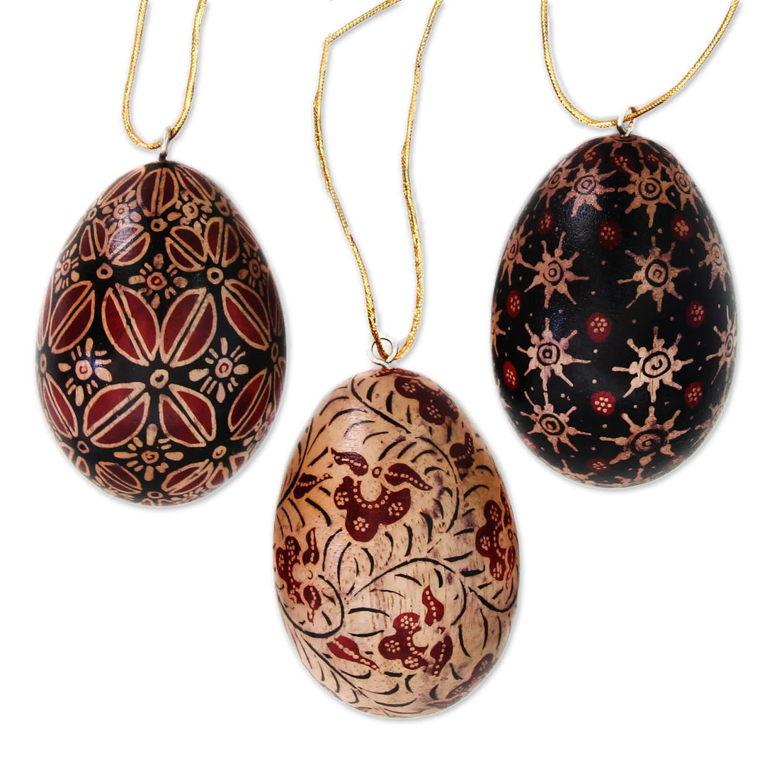 Hand Made Batik Wood Christmas Ornaments (Set of 3) - Java Stars