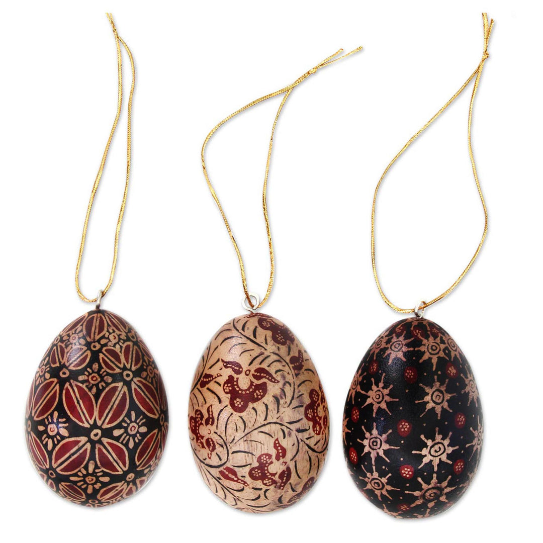 Hand Made Batik Wood Christmas Ornaments (Set of 3) - Java Stars