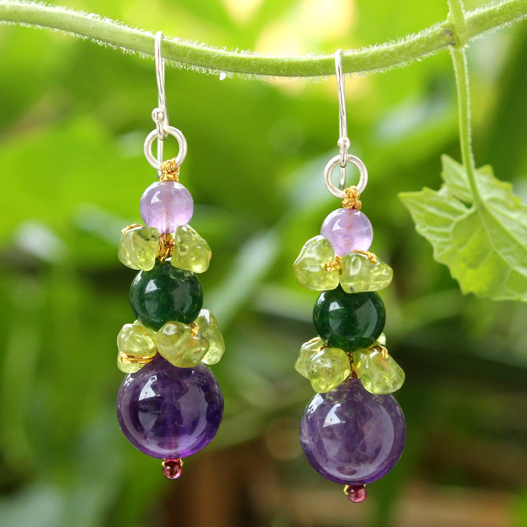 Amethyst and Quartz Dangle Earrings - Thai Harmony