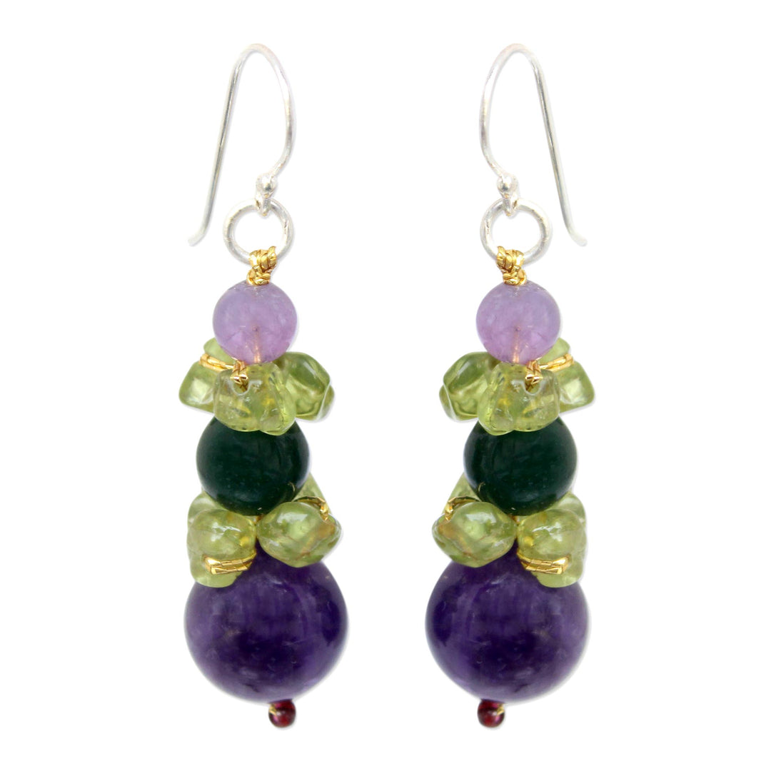 Amethyst and Quartz Dangle Earrings - Thai Harmony