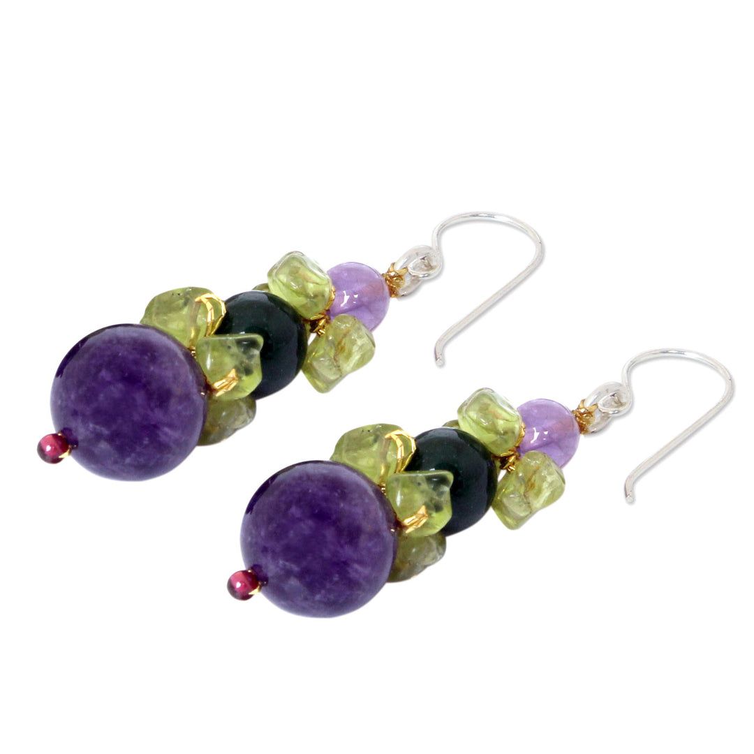 Amethyst and Quartz Dangle Earrings - Thai Harmony