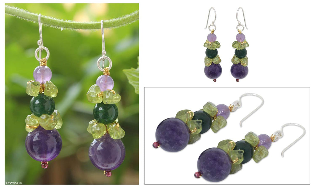 Amethyst and Quartz Dangle Earrings - Thai Harmony