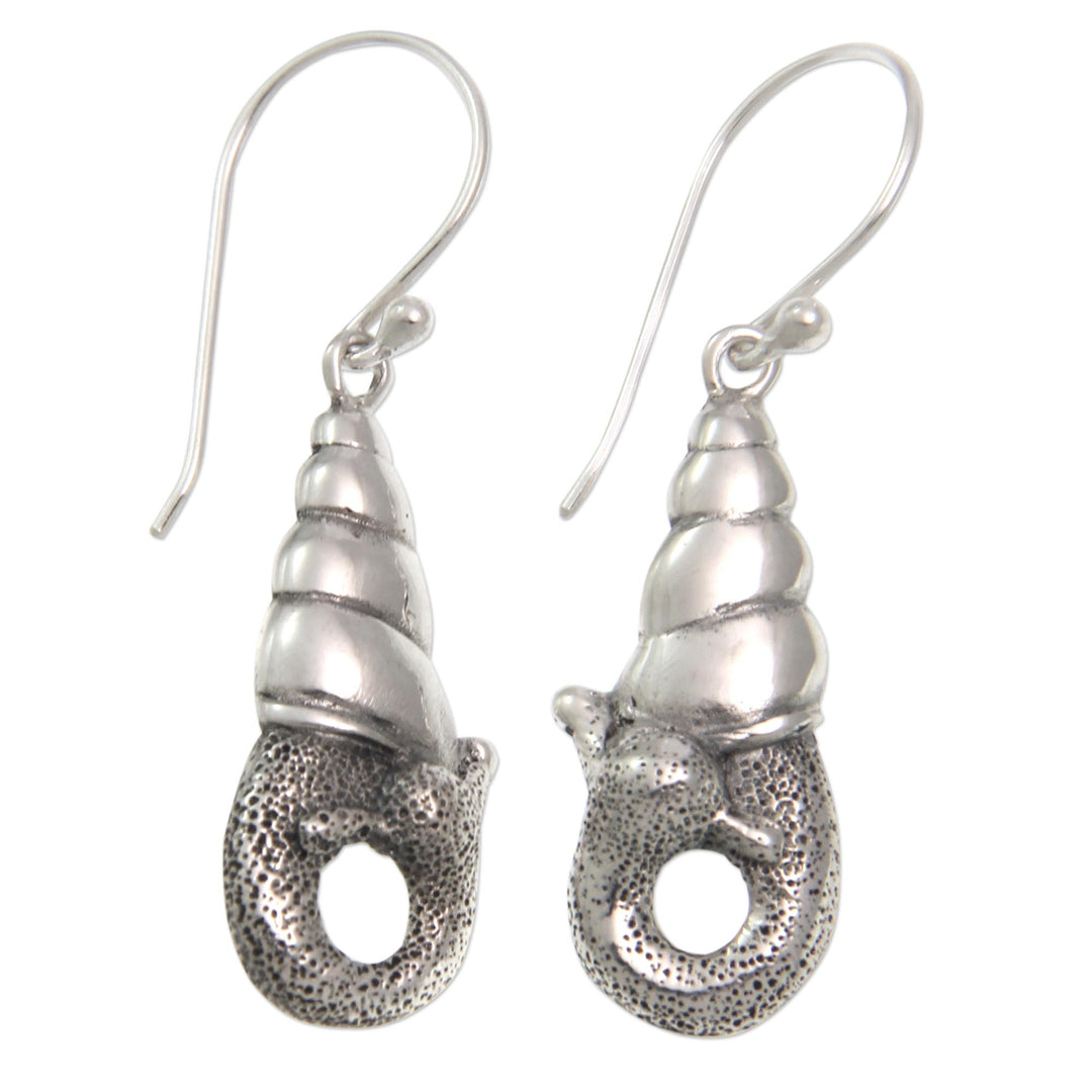 Indonesian Sterling Silver Dangle Earrings - Balinese Snail