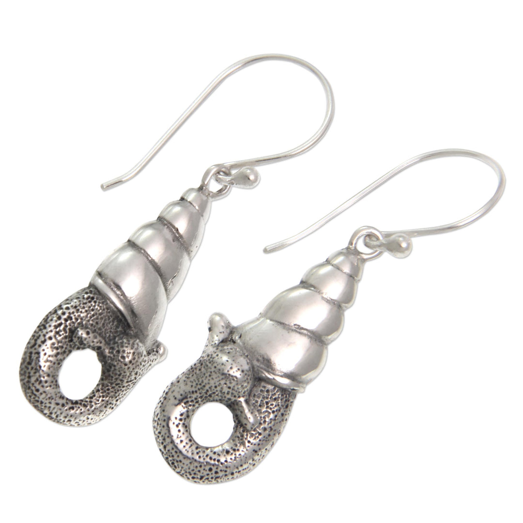 Indonesian Sterling Silver Dangle Earrings - Balinese Snail