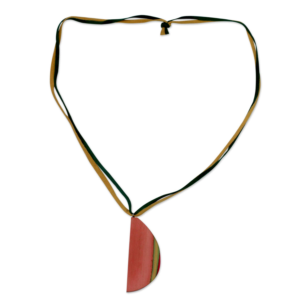 Leather and wood pendant necklace - Indian Medley