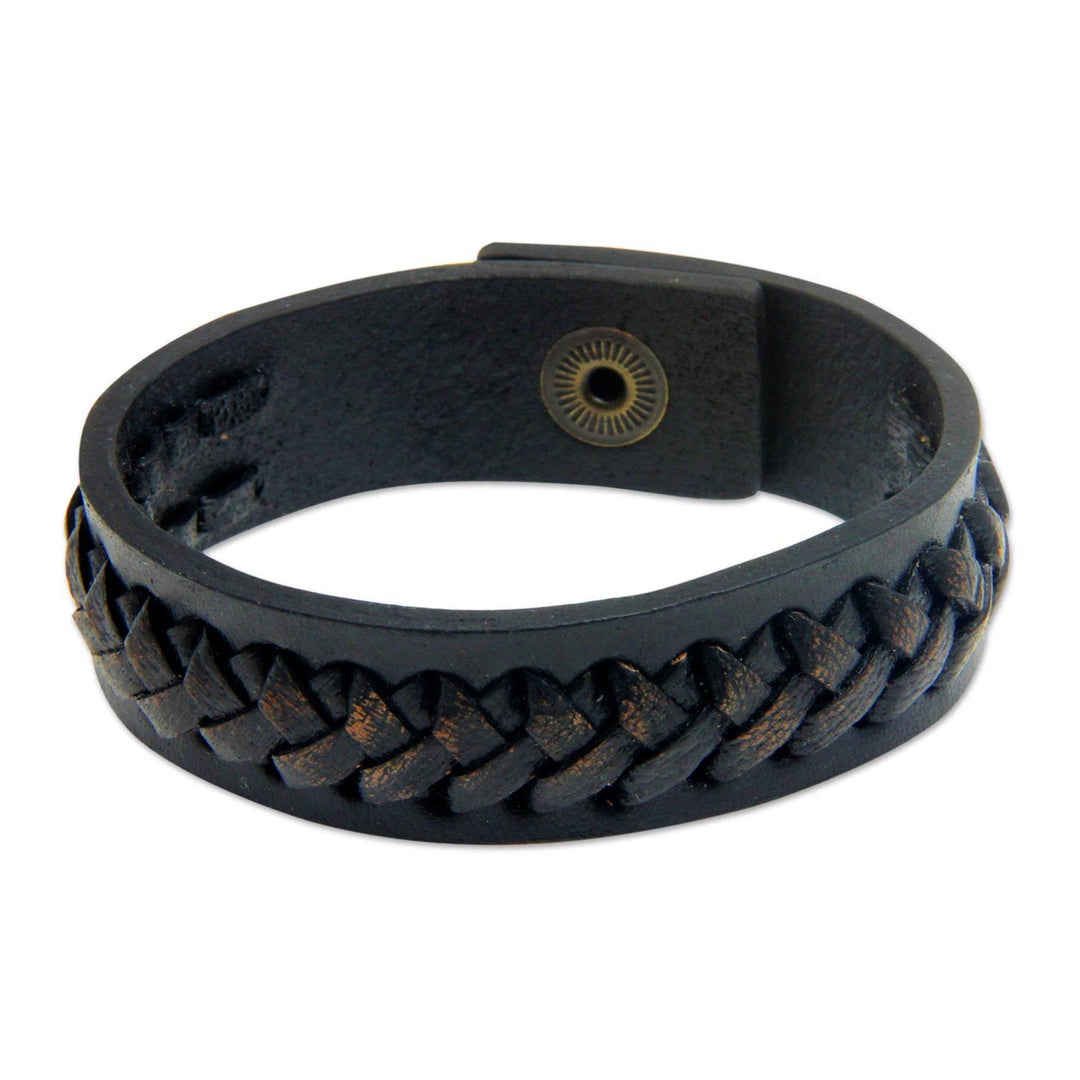 Hand Made Leather Wristband Bracelet - Black Kingdom Warrior