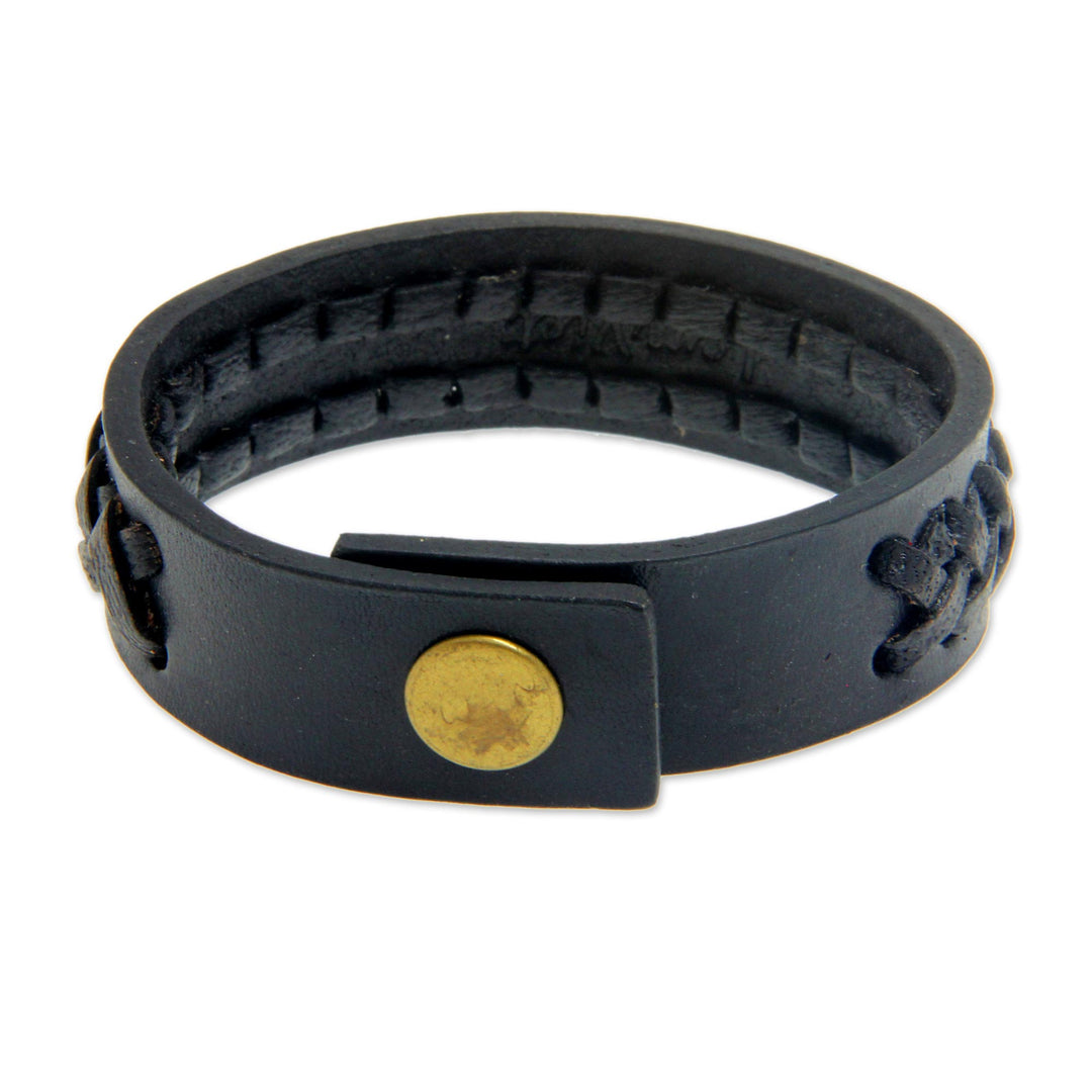 Hand Made Leather Wristband Bracelet - Black Kingdom Warrior