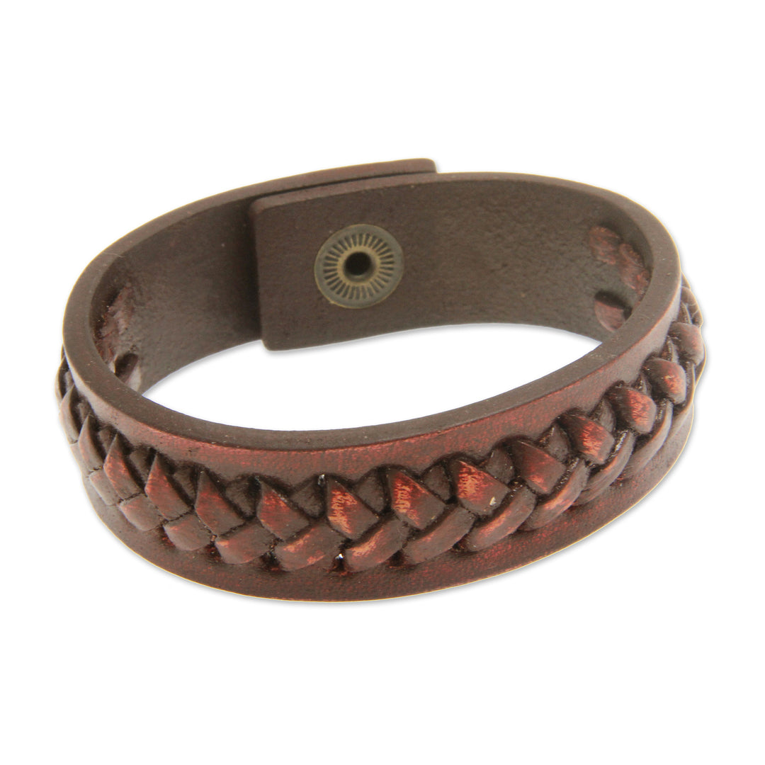 Artisan Crafted Indonesian Leather Bracelet - Brown Kingdom Warrior
